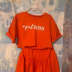 Юбка и топ для девочки с надписью #girlBoss
