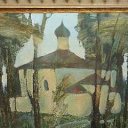 Картина «Псковский храм». СССР, 1950-е г в Санкт-Петербурге фото 3