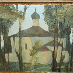 Картина «Псковский храм». СССР, 1950-е г в Санкт-Петербурге фото 5