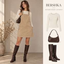 Вельветовый сарафан Bershka, бежевый в Москве