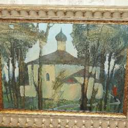 Картина «Псковский храм». СССР, 1950-е г в Санкт-Петербурге