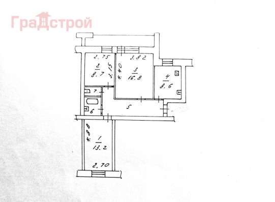 Продам трехкомнатную квартиру в Вологда.Жилая площадь 62  кв.м.Дом кирпичный.Есть Балкон. в Вологде фото 3
