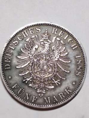 Монета серебро 5 марок 1888 год Вильгельм2 фото 5