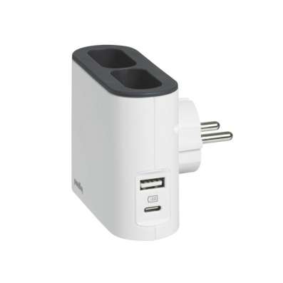 Блок - 2 плоские розетки и USB A + C - Legrand