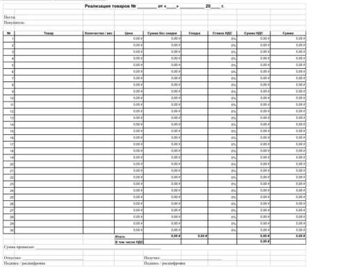 Автоматизированная товарная накладная Excel.
