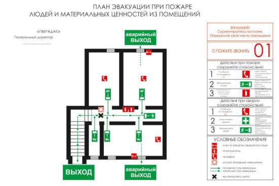 Фотолюминесцентный план эвакуации на пленке