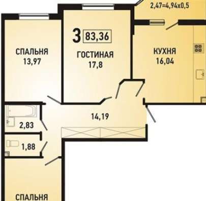 Продам трехкомнатную квартиру в Краснодар.Жилая площадь 83  кв.м.Этаж 20.Дом монолитный.