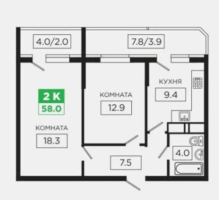 Продам двухкомнатную квартиру в Краснодар.Жилая площадь 58  кв.м.Этаж 7.Дом кирпичный.