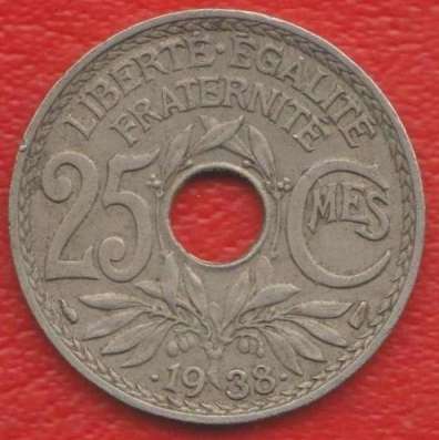 Франция 25 сантимов 1938 г. бронзо-никель