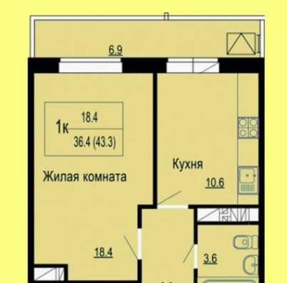 Продам однокомнатную квартиру в Краснодар.Жилая площадь 43,30  кв.м.Этаж 17.Дом кирпичный.
