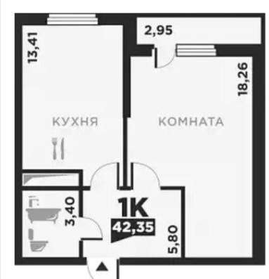 Продам однокомнатную квартиру в Краснодар.Жилая площадь 42,40  кв.м.Этаж 6.Дом монолитный.