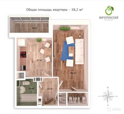 Продам однокомнатную квартиру в Тверь.Жилая площадь 38  кв.м.Дом монолитный.Есть Балкон. в Твери фото 9