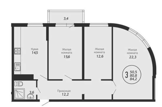 Продам трехкомнатную квартиру в Краснодар.Жилая площадь 84,20  кв.м.Этаж 8.Дом кирпичный.