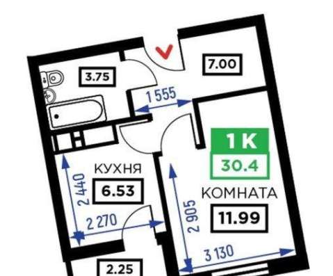 Продам однокомнатную квартиру в Краснодар.Жилая площадь 30,40  кв.м.Этаж 4.Дом монолитный.