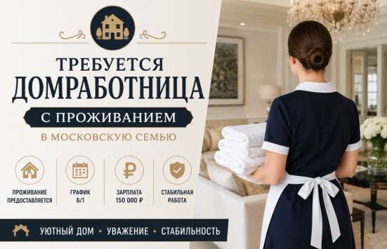 Требуется домработница с проживанием