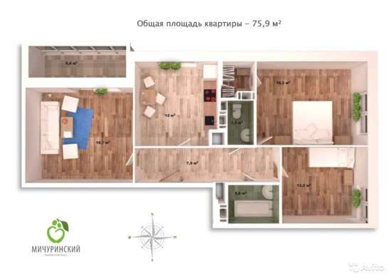 Продам трехкомнатную квартиру в Тверь.Жилая площадь 75,90  кв.м.Этаж 9.Есть Балкон. в Твери фото 16