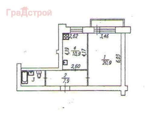 Продам однокомнатную квартиру в Вологда.Жилая площадь 44,10  кв.м.Этаж 4.Дом кирпичный. в Вологде