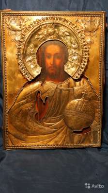 Икона Спасителя в серебряном кованом окладе. 1845