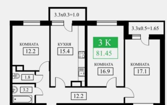 Продам трехкомнатную квартиру в Краснодар.Жилая площадь 81  кв.м.Этаж 9.Дом кирпичный. в Краснодаре фото 4