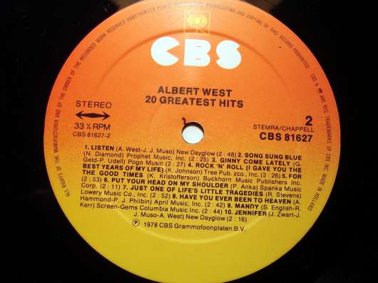 Пластинка виниловая Albert West - 20 Greatest Hits в Санкт-Петербурге фото 3