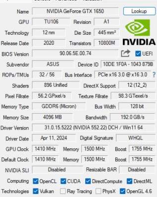 Видеокарта asus GeForce GTX 1650 4 гб в Москве