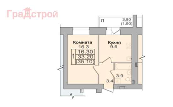 Продам однокомнатную квартиру в Вологда.Жилая площадь 35,10  кв.м.Этаж 2.Дом кирпичный. в Вологде фото 3