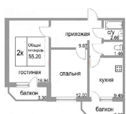 Продам двухкомнатную квартиру в Краснодар.Жилая площадь 55,20  кв.м.Этаж 1.Дом панельный.