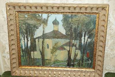 Картина «Псковский храм». СССР, 1950-е г в Санкт-Петербурге