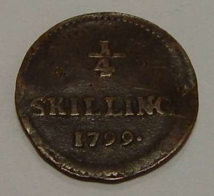 1/4 скиллинга, 1799 г. Швеция. Медь