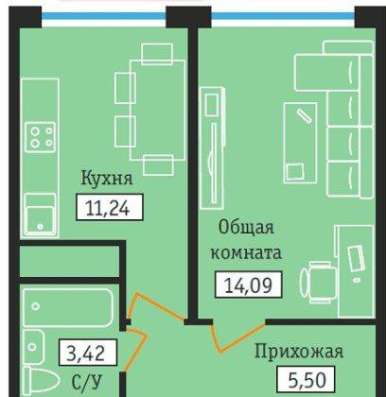 Продам однокомнатную квартиру в Краснодар.Жилая площадь 34,90  кв.м.Этаж 8.Дом монолитный.