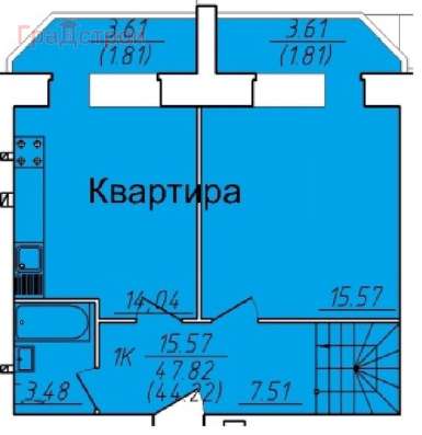 Продам однокомнатную квартиру в Вологда.Жилая площадь 48,66  кв.м.Дом кирпичный.Есть Балкон. в Вологде фото 4