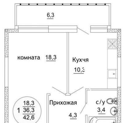 Продам однокомнатную квартиру в Краснодар.Жилая площадь 43  кв.м.Этаж 12.Дом монолитный. в Краснодаре