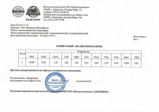 Микросфера алюмосиликатная